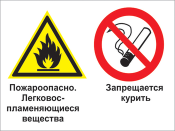 Кз 23 пожароопасно - легковоспламеняющиеся вещества. запрещается курить. (пластик, 400х300 мм) - Знаки безопасности - Комбинированные знаки безопасности - Магазин Охраны Труда fullBUILD